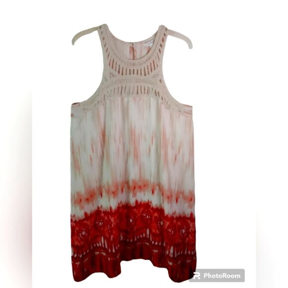 CHARMING CHARLIE SLEEVELESS DRESS L RED DYE TIE CROCHET LINING - Picture 1 of 6